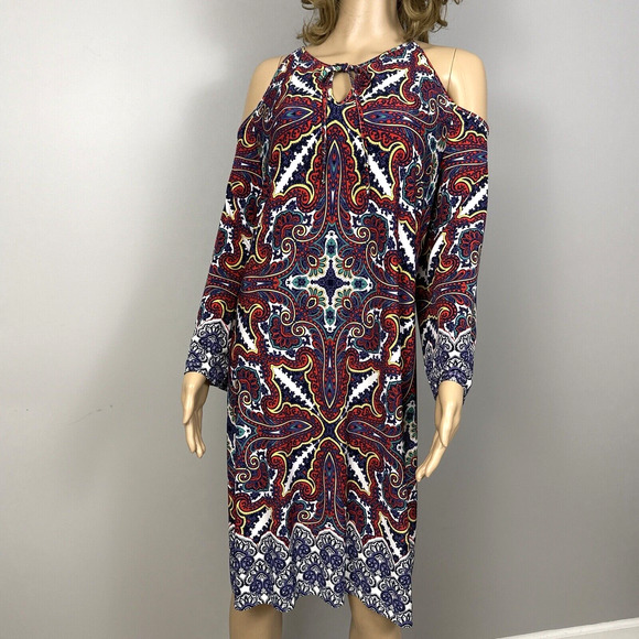 Chico’s Paisley Cold-Shoulder Dress Size 3 XL Multicolor Summer Cold Shoulder - Picture 1 of 8